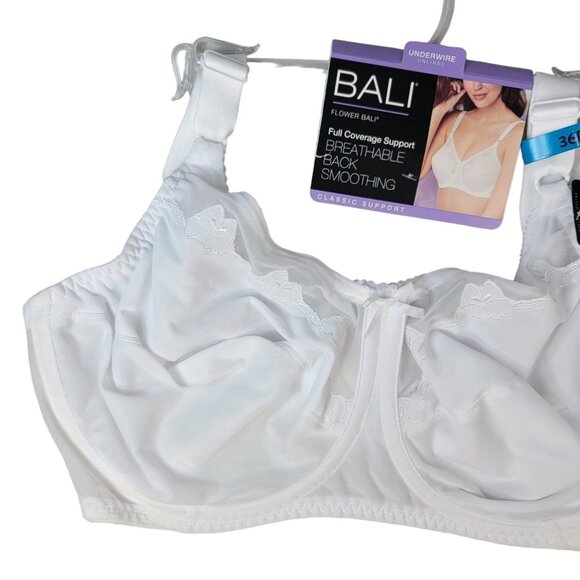 Bali Flower Full Coverage Support Bra White 36DDD Breathable Back Smoothing NWT - Picture 2 of 10